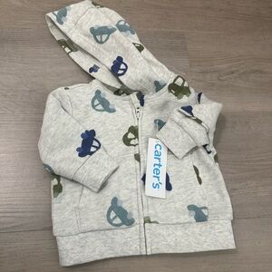 Carter's Light Gray Hoodie with Blue and Green Cars